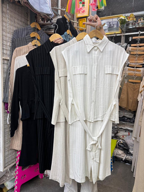 Linen Sleeveless Backlace Shirt With Pant Sets